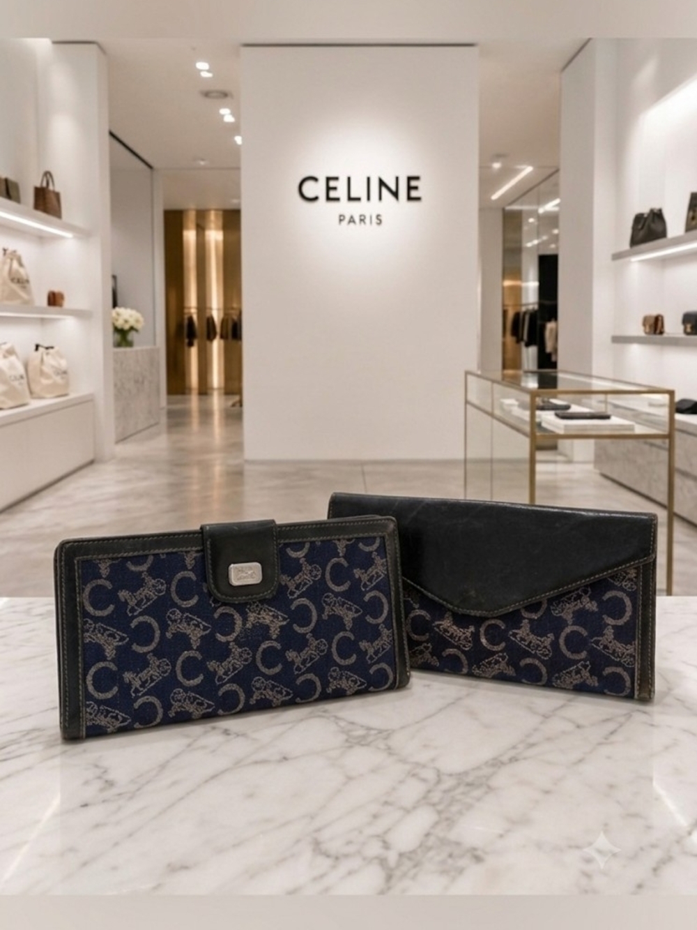 CELINE Navy Triomphe Canvas Wallet